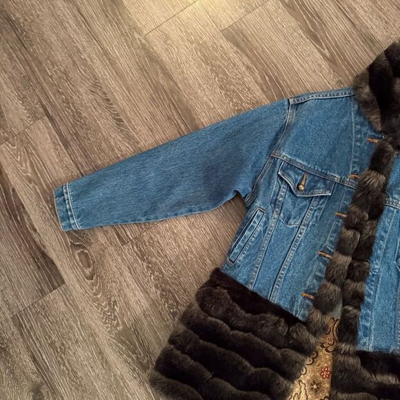 Tasha Polizzi Denim Jacket with Rich Brown Fur Accents - Picture 3 of 10